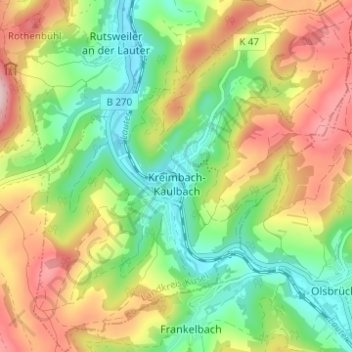 Kreimbach-Kaulbach topographic map, elevation, terrain