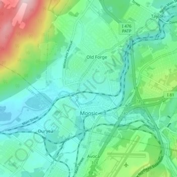 Moosic topographic map, elevation, terrain