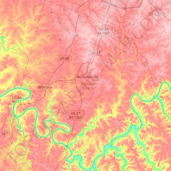 Jessamine County topographic map, elevation, terrain