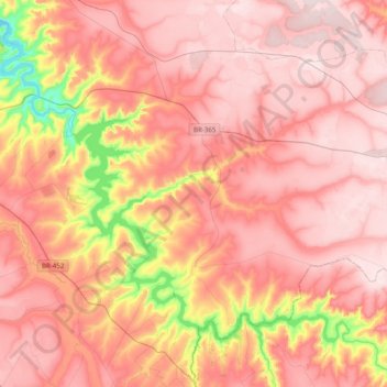 Indianópolis topographic map, elevation, terrain