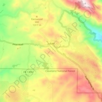 Julian topographic map, elevation, terrain