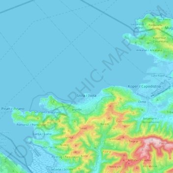 Izola / Isola topographic map, elevation, terrain