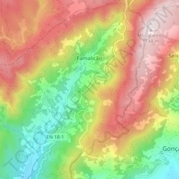 Famalicão topographic map, elevation, terrain