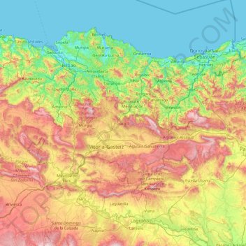 Autonomous Community of the Basque Country topographic map, elevation, terrain