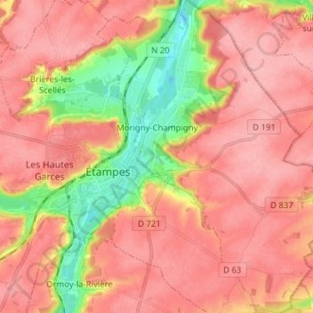 Morigny-Champigny topographic map, elevation, terrain