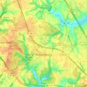 Williamsburg topographic map, elevation, terrain