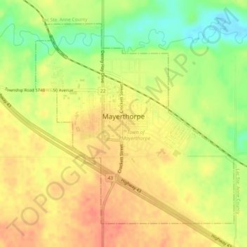Town of Mayerthorpe topographic map, elevation, terrain