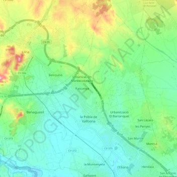 Puebla de Vallbona topographic map, elevation, terrain