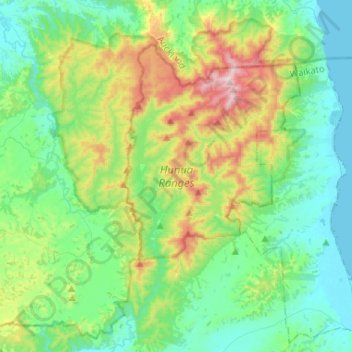 Hunua Ranges topographic map, elevation, terrain