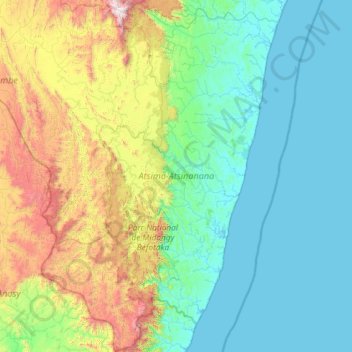 Atsimo-Atsinanana topographic map, elevation, terrain