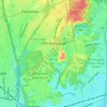 Old Bethpage topographic map, elevation, terrain