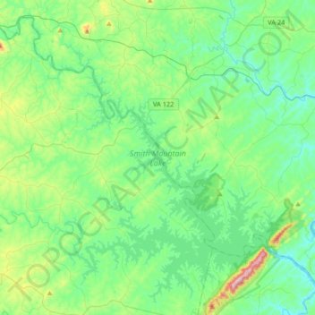 Smith Mountain Lake topographic map, elevation, terrain