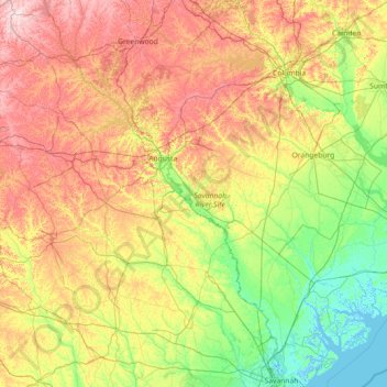 Savannah River topographic map, elevation, terrain