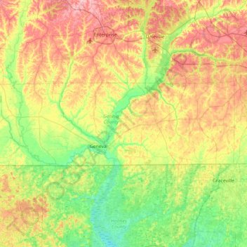 Geneva County topographic map, elevation, terrain