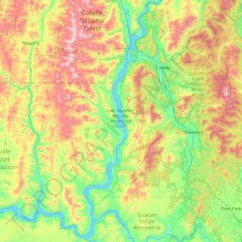 Lake Roosevelt topographic map, elevation, terrain