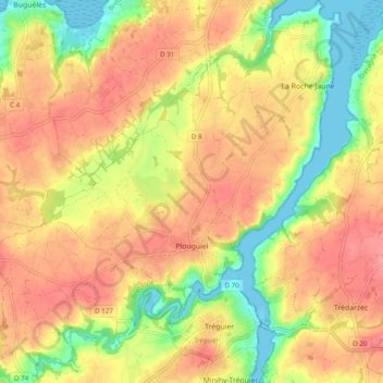 Plouguiel topographic map, elevation, terrain