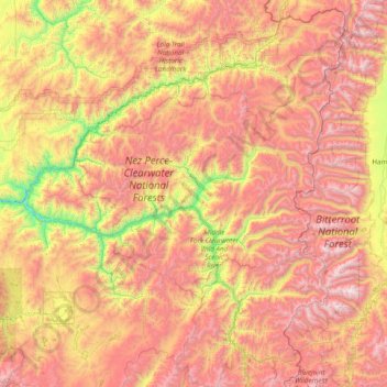 Selway-Bitterroot Wilderness Area topographic map, elevation, terrain