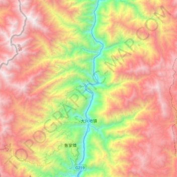 大兴地镇 topographic map, elevation, terrain