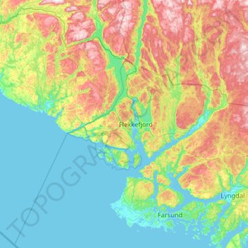 Flekkefjord topographic map, elevation, terrain