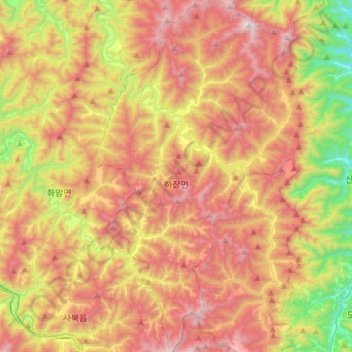 Hajang-myeon topographic map, elevation, terrain