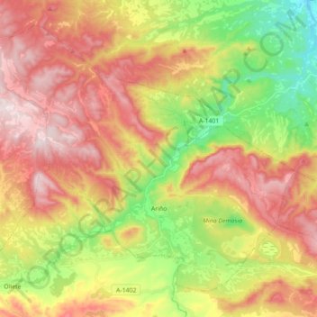 Ariño topographic map, elevation, terrain