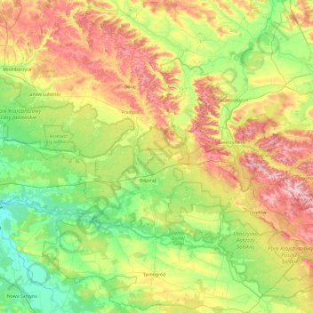 Biłgoraj County topographic map, elevation, terrain