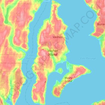Vashon Island topographic map, elevation, terrain