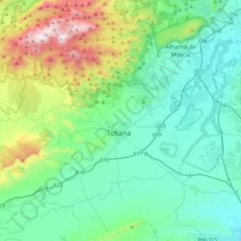 Totana topographic map, elevation, terrain