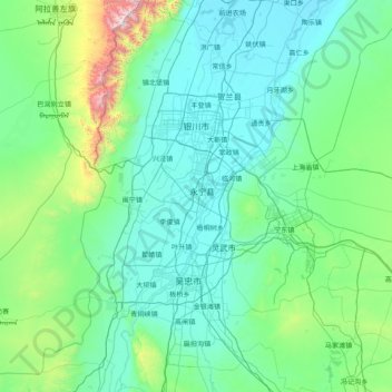 Yinchuan City topographic map, elevation, terrain