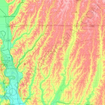 Pottawattamie County topographic map, elevation, terrain