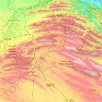Arteaga topographic map, elevation, terrain
