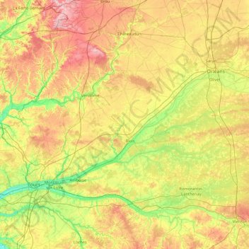 Loir-et-Cher topographic map, elevation, terrain