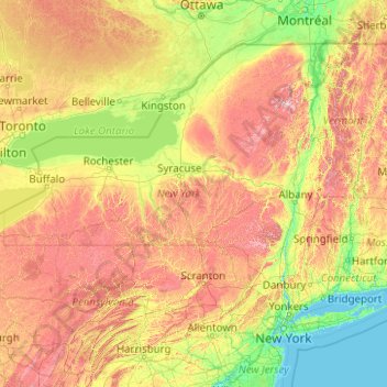 New York topographic map, elevation, terrain