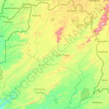 Lofa County topographic map, elevation, terrain