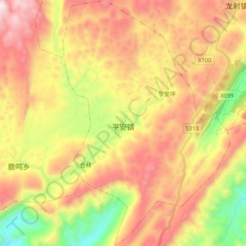 平安镇 topographic map, elevation, terrain