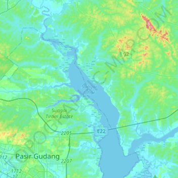 Johor River topographic map, elevation, terrain