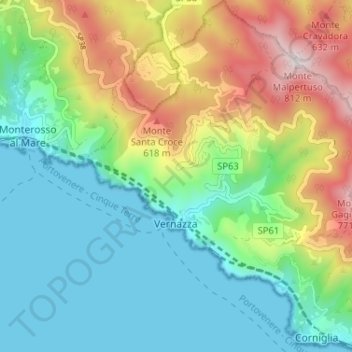 Vernazza topographic map, elevation, terrain