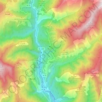 Clans topographic map, elevation, terrain