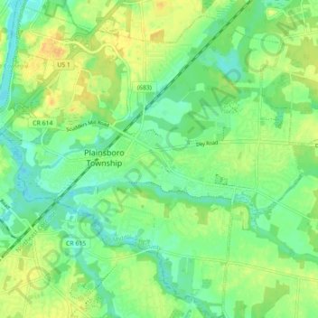 Plainsboro Township topographic map, elevation, terrain