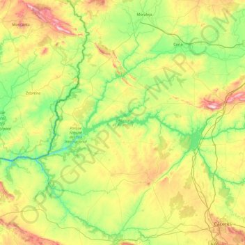 Embalse de Alcántara topographic map, elevation, terrain