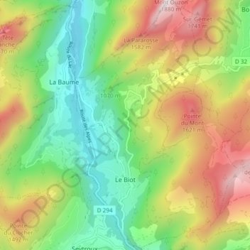 Le Biot topographic map, elevation, terrain