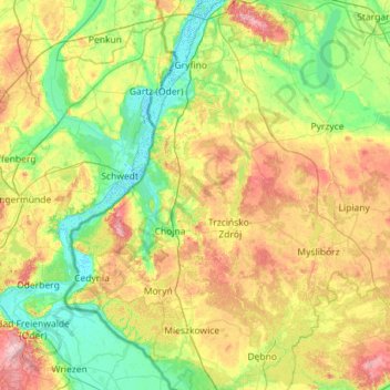 Gryfino County topographic map, elevation, terrain