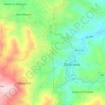 Orocovis topographic map, elevation, terrain