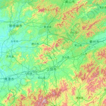Shangrao City topographic map, elevation, terrain