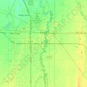 Fargo topographic map, elevation, terrain