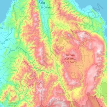 Sigi Regency topographic map, elevation, terrain