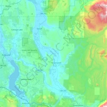 Snoqualmie River topographic map, elevation, terrain