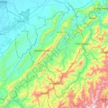 Mokokchung topographic map, elevation, terrain