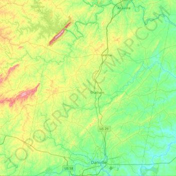 Pittsylvania County topographic map, elevation, terrain