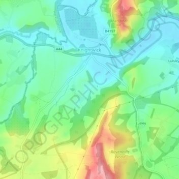 Knightwick topographic map, elevation, terrain